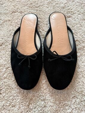 J. Crew Black Suede Bow-Front Mules